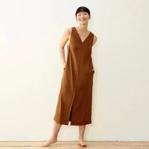 ADAY Free Float Linen Midi Dress Brown Shift Dress Small Minimalist